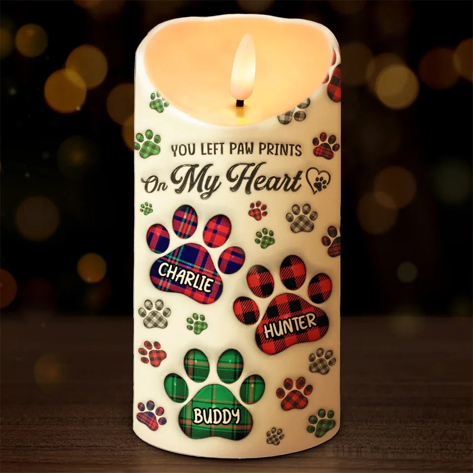 You Left Paw Prints On My Heart - Memorial Personalized Custom LED Candle - Sympathy Gift, Christmas Gift For Pet Owners, Pet Lovers