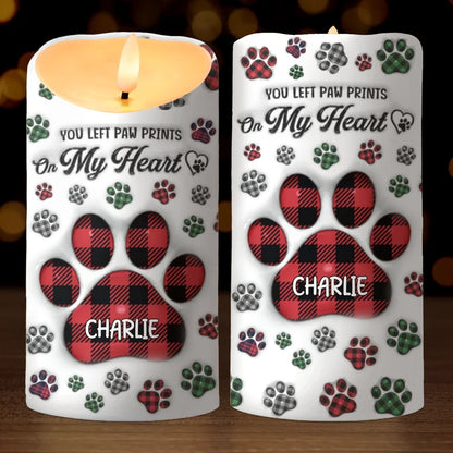 You Left Paw Prints On My Heart - Memorial Personalized Custom LED Candle - Sympathy Gift, Christmas Gift For Pet Owners, Pet Lovers