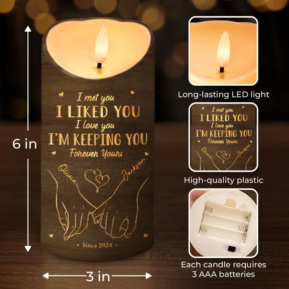 Love Is A Flame That Never Goes Out - Couple Personalized Custom LED Candle - Christmas Gift For Husband Wife, Anniversary