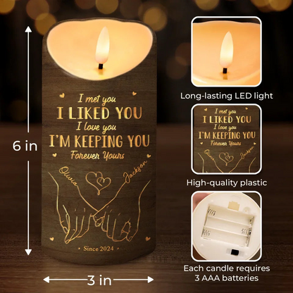 Love Is A Flame That Never Goes Out - Couple Personalized Custom LED Candle - Christmas Gift For Husband Wife, Anniversary