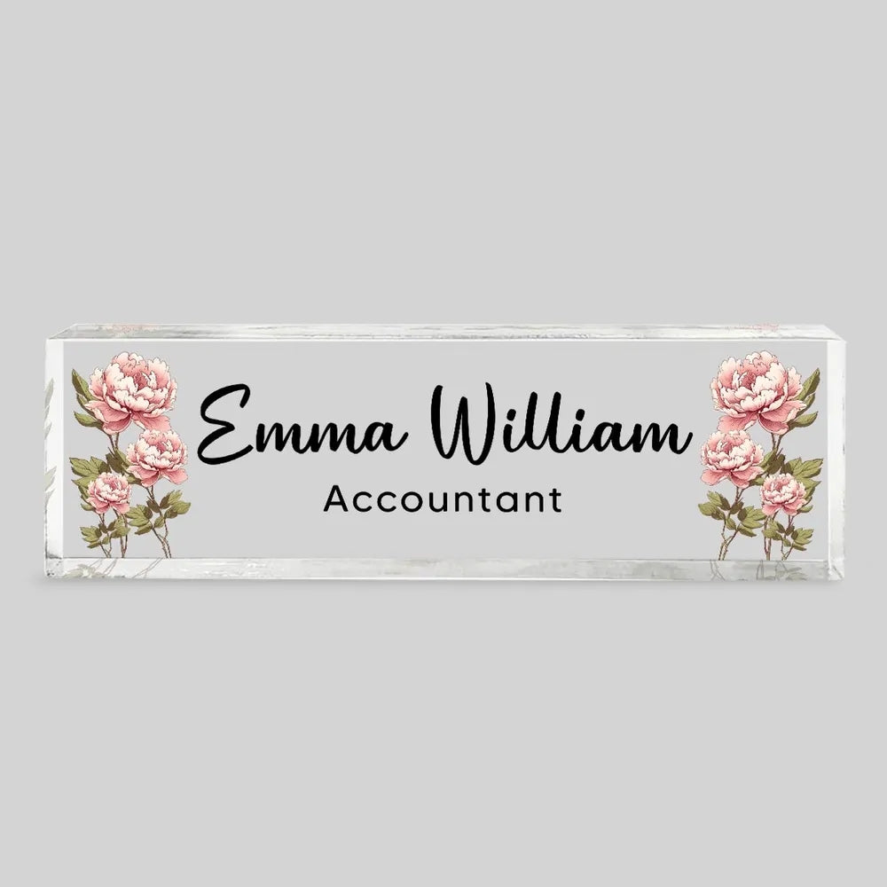 Birth Month Flowers Personalized Acrylic Desk Name Plate, Office Decor, Gift For Colleagues, Boss