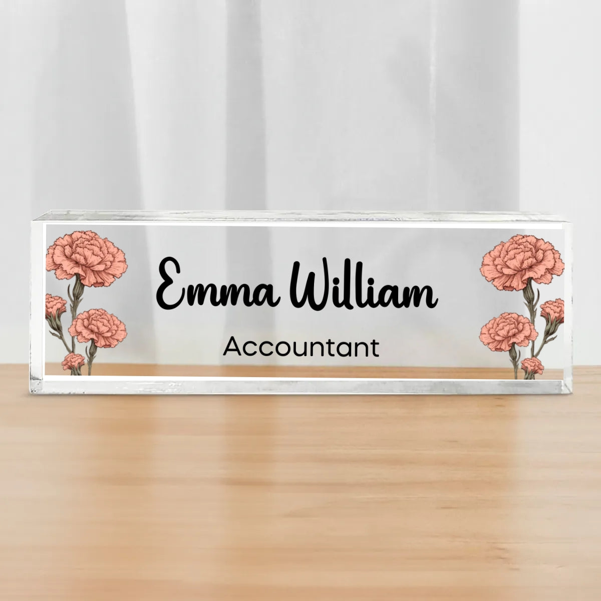 Birth Month Flowers Personalized Acrylic Desk Name Plate, Office Decor, Gift For Colleagues, Boss