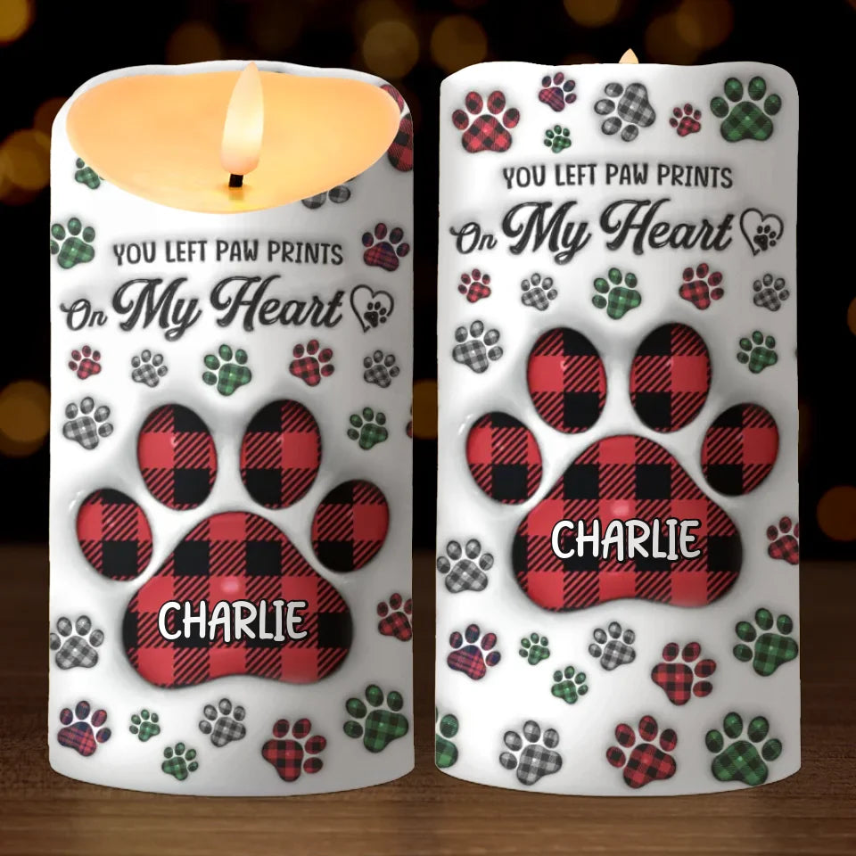 You Left Paw Prints On My Heart - Memorial Personalized Custom LED Candle - Sympathy Gift, Christmas Gift For Pet Owners, Pet Lovers