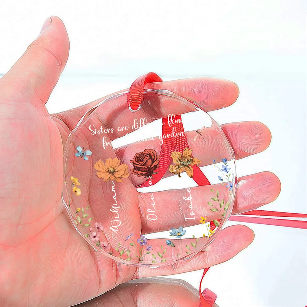 Sisters Are Different Flowers From The Same Garden - Personalized Custom Glass Ornament