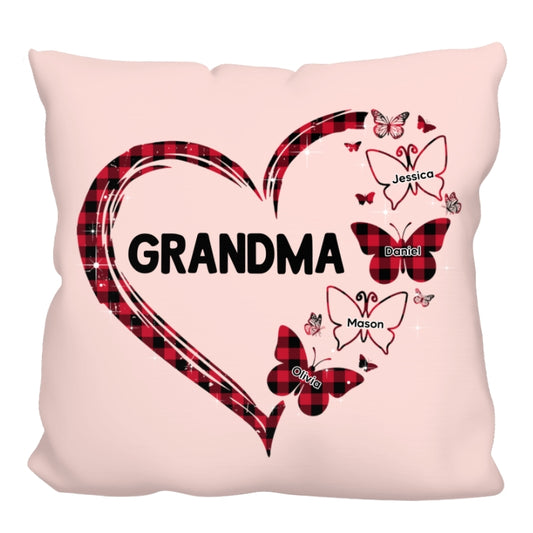 Checkered Mom Grandma Heart Personalized Pillow