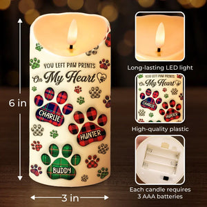 You Left Paw Prints On My Heart - Memorial Personalized Custom LED Candle - Sympathy Gift, Christmas Gift For Pet Owners, Pet Lovers