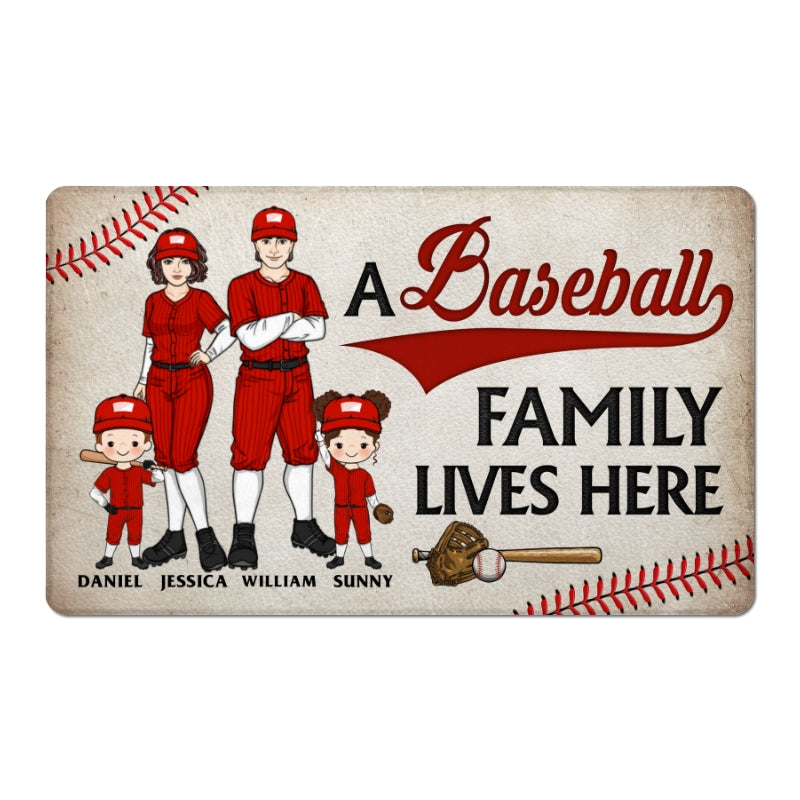 A Baseball Family Lives Here Personalized Doormat