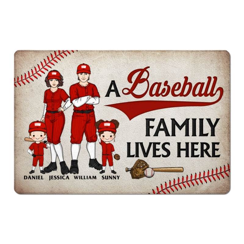 A Baseball Family Lives Here Personalized Doormat