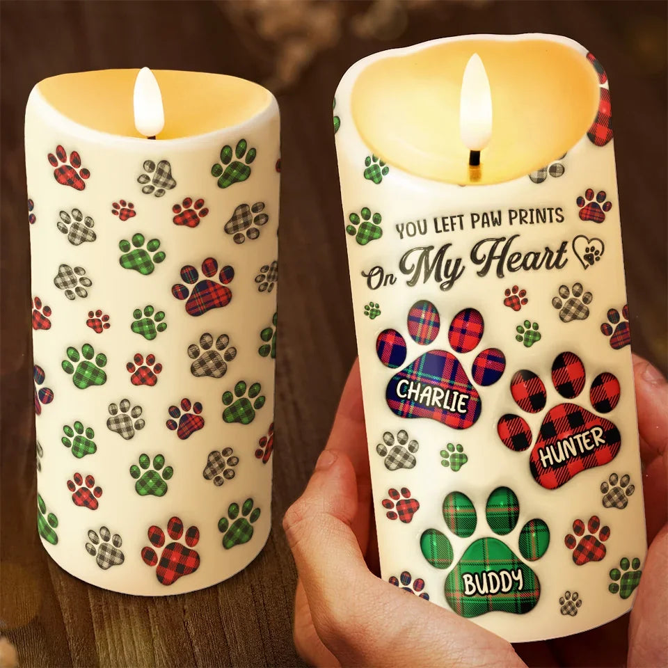 You Left Paw Prints On My Heart - Memorial Personalized Custom LED Candle - Sympathy Gift, Christmas Gift For Pet Owners, Pet Lovers