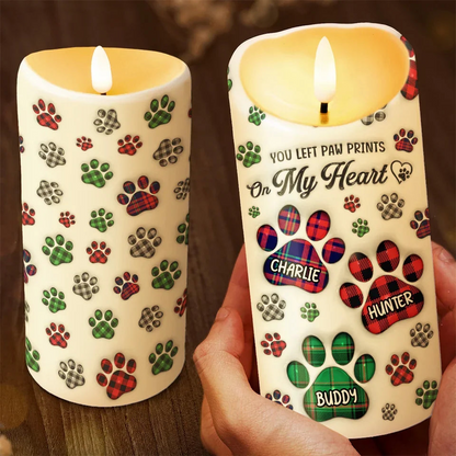 You Left Paw Prints On My Heart - Memorial Personalized Custom LED Candle - Sympathy Gift, Christmas Gift For Pet Owners, Pet Lovers